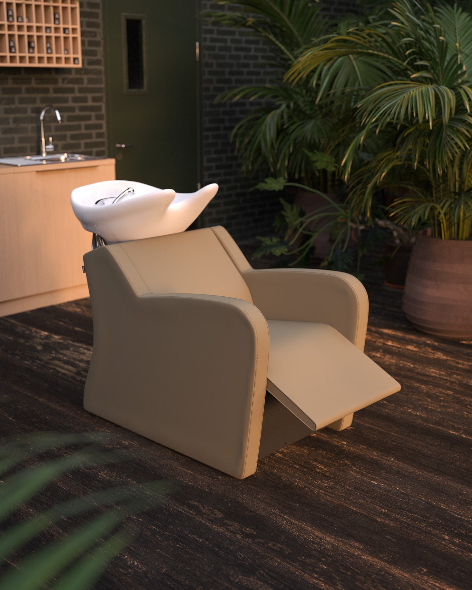 Fredda II - Beige washing unit with massage with white basin